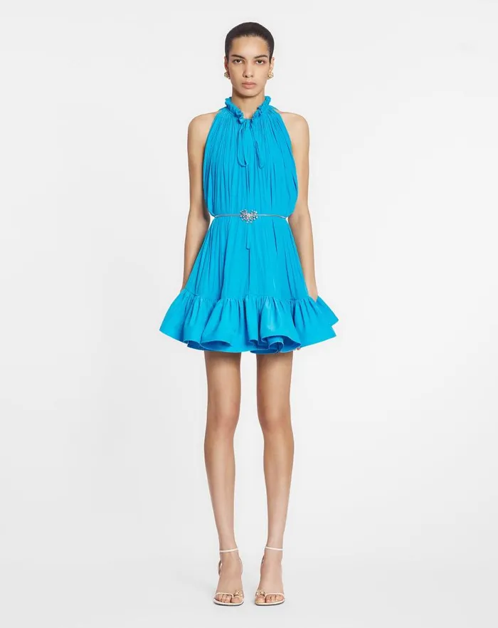 Women Lanvin Dresses Short Dress With Ruffles Pool Women Lanvin Dresses Short Dress With Ruffles Pool