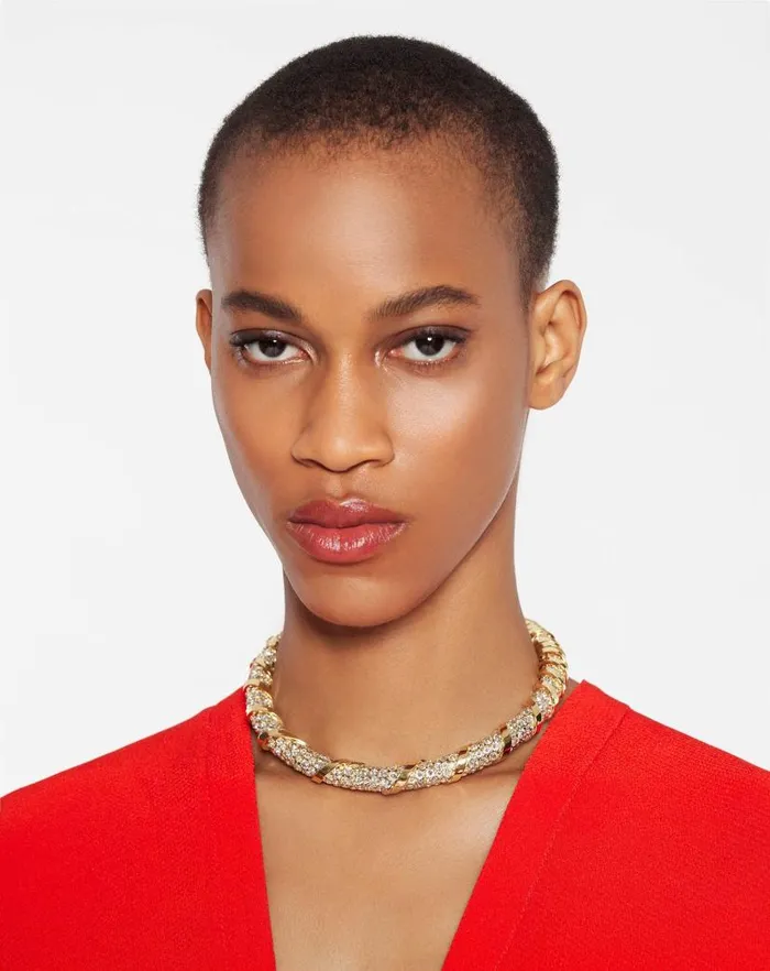 Women Lanvin Jewelry Rhinestone Melodie Choker Necklace Goldcrystal