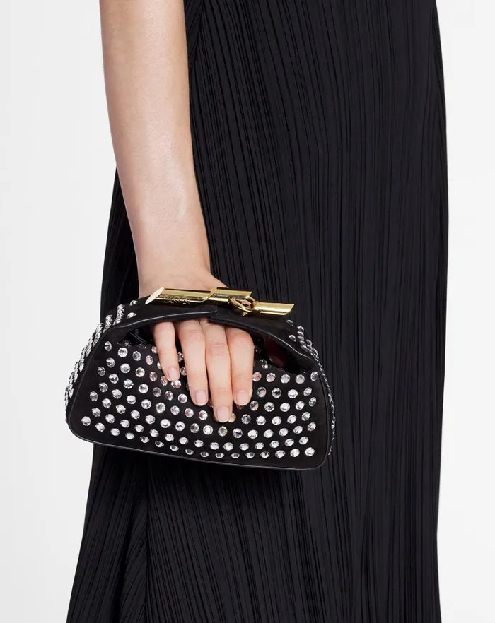 Women Lanvin Mini Bags and Clutches Haute Squence Leather Clutch Bag With Rhinestones Black