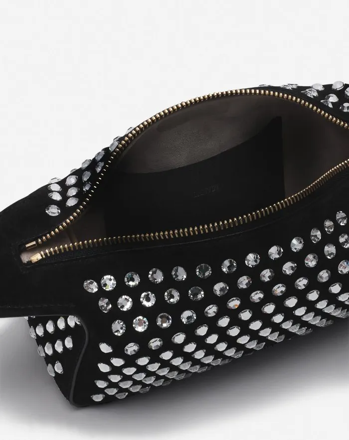Women Lanvin Mini Bags and Clutches Haute Squence Leather Clutch Bag With Rhinestones Black
