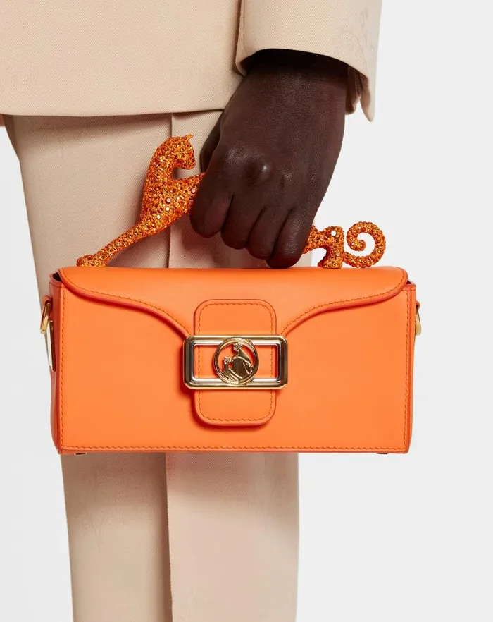 Women Lanvin Mini Bags and Clutches Nano Pencil Cat Leather And Rhinestone Bag Bright Orange