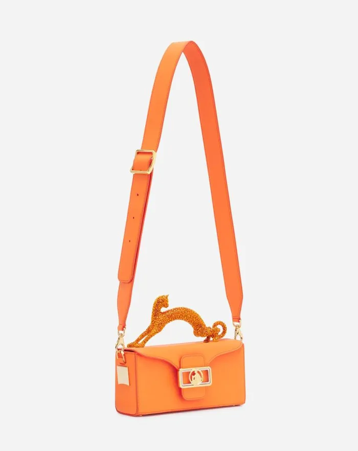 Women Lanvin Pencil Nano Pencil Cat Leather And Rhinestone Bag Bright Orange