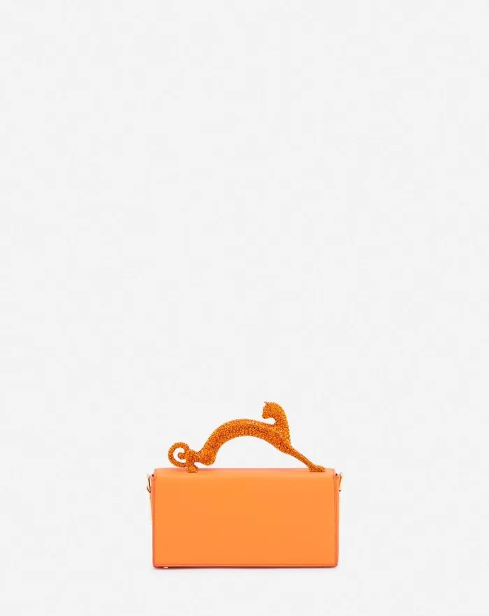 Women Lanvin Pencil Nano Pencil Cat Leather And Rhinestone Bag Bright Orange