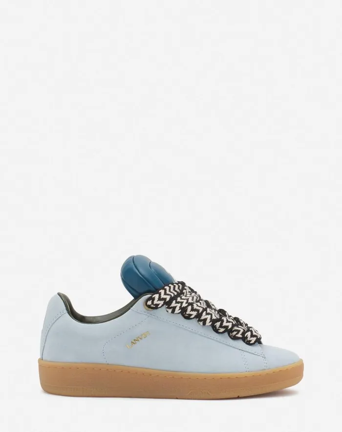 Women Lanvin Sneakers Lanvin X Future Hyper Curb Sneakers In Leather And Suede For Women Bluedark Blue