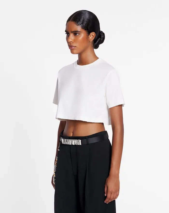 Women Lanvin TShirts and Sweatshirts Lanvin X Future Cropped Printed Tshirt White Mustang