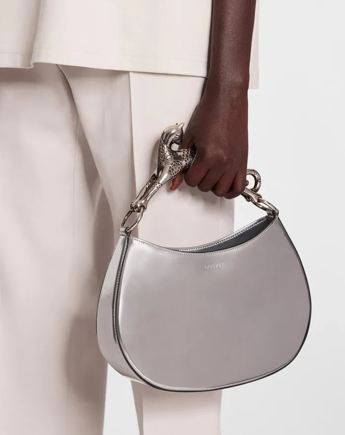 Women Lanvin Tote Bags and Top Handle Bags Hobo Cat Bag In Metallic Leather Silver