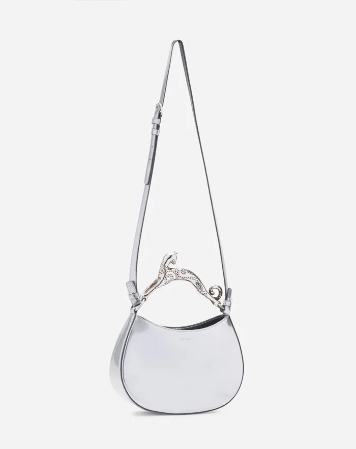 Women Lanvin Tote Bags and Top Handle Bags Hobo Cat Bag In Metallic Leather Silver