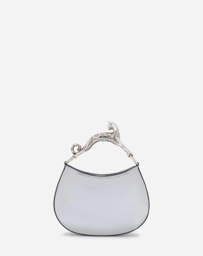 Women Lanvin Tote Bags and Top Handle Bags Hobo Cat Bag In Metallic Leather Silver