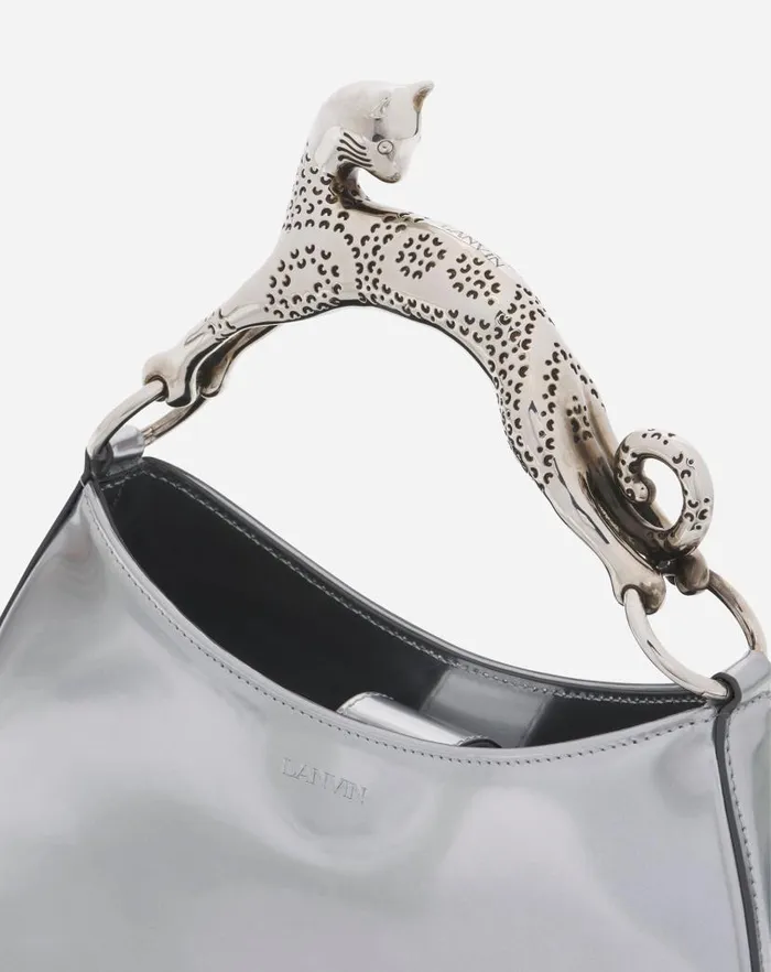 Women Lanvin Tote Bags and Top Handle Bags Hobo Cat Bag In Metallic Leather Silver