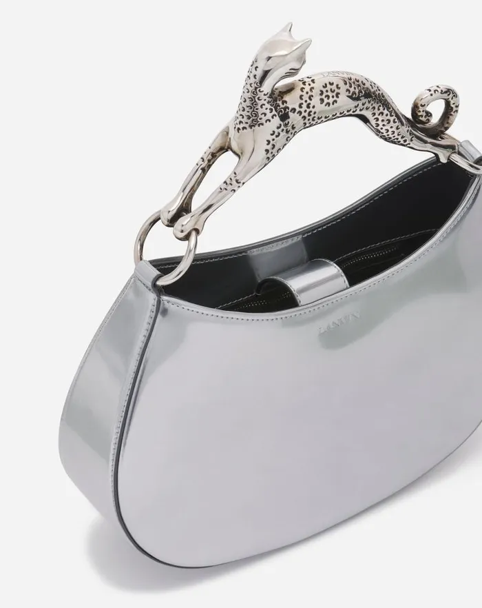 Women Lanvin Tote Bags and Top Handle Bags Hobo Cat Bag In Metallic Leather Silver