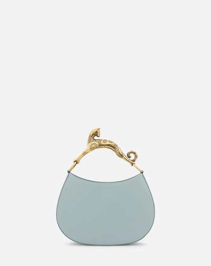 Women Lanvin Tote Bags and Top Handle Bags Hobo Cat Leather Bag Ice Blue