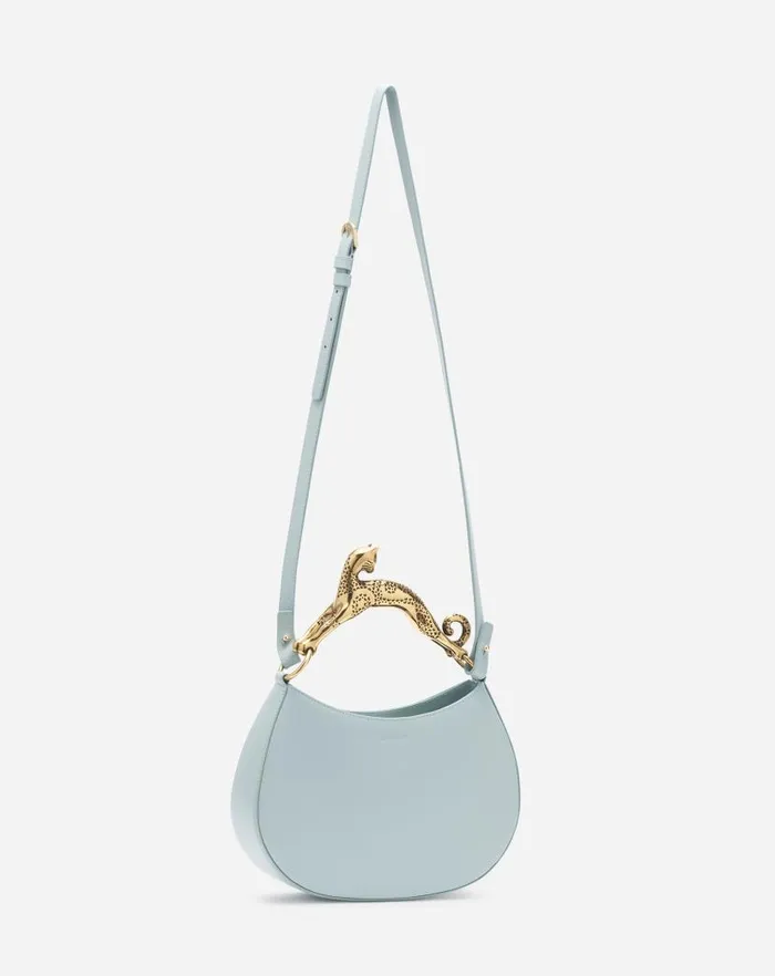 Women Lanvin Tote Bags and Top Handle Bags Hobo Cat Leather Bag Ice Blue