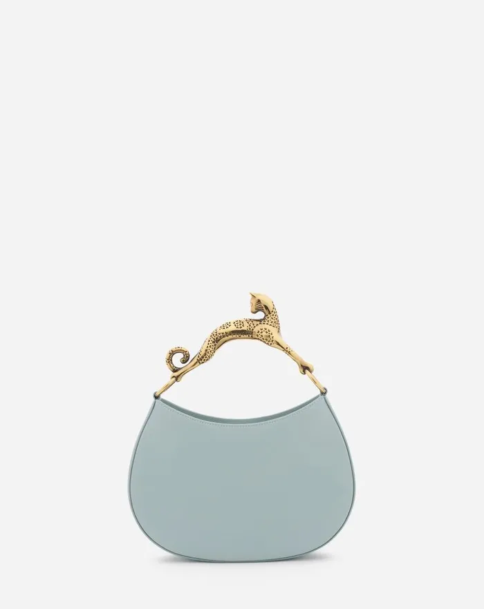 Women Lanvin Tote Bags and Top Handle Bags Hobo Cat Leather Bag Ice Blue