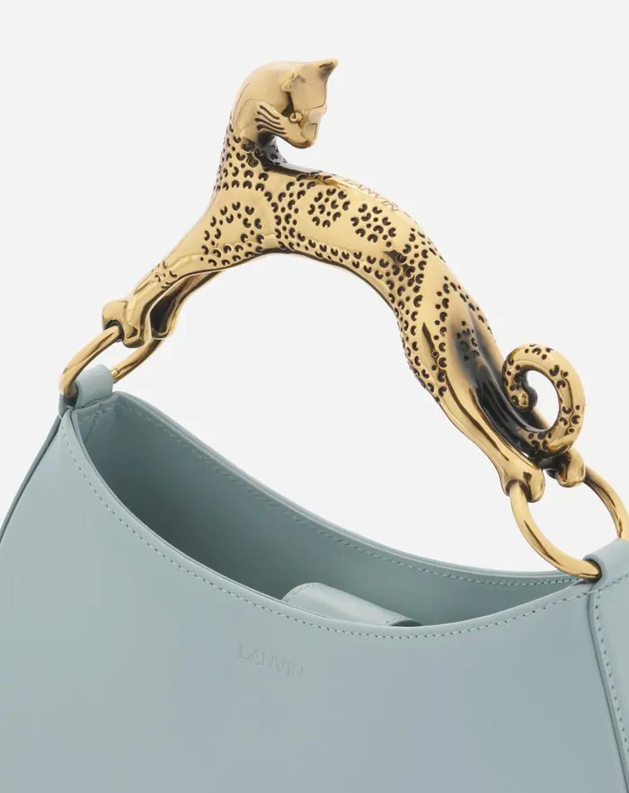 Women Lanvin Tote Bags and Top Handle Bags Hobo Cat Leather Bag Ice Blue