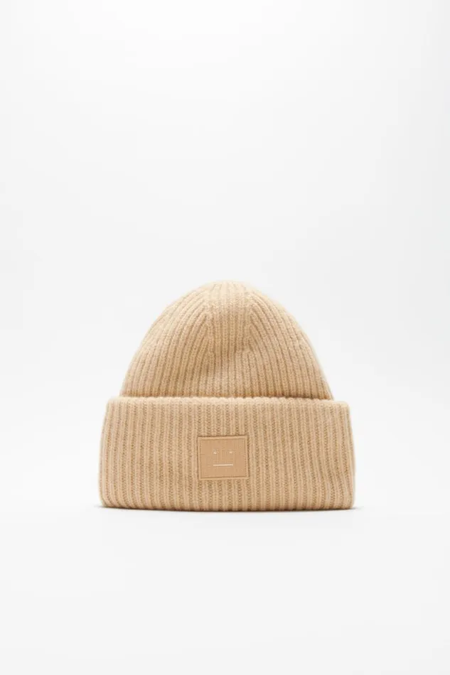 Women Large Face Logo Beanie Biscuit Beige Acne Studios Face Collection