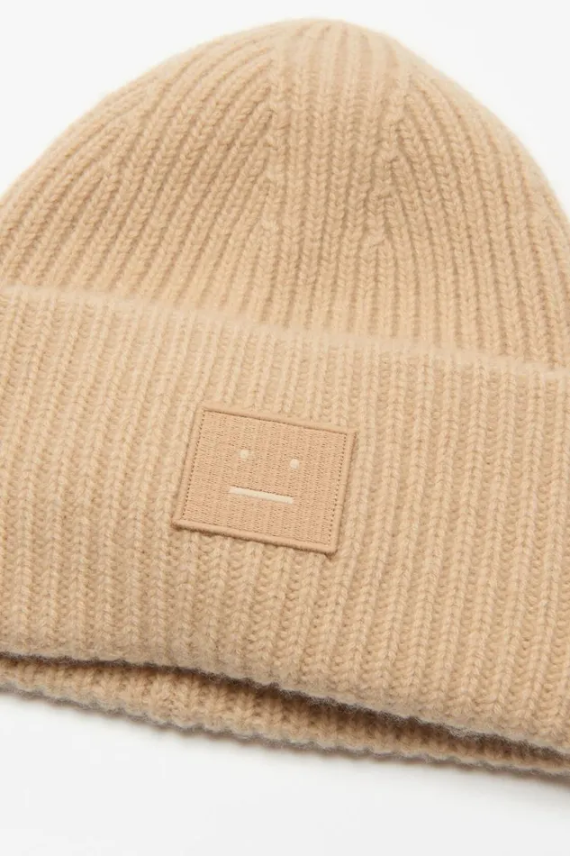 Women Large Face Logo Beanie Biscuit Beige Acne Studios Face Collection