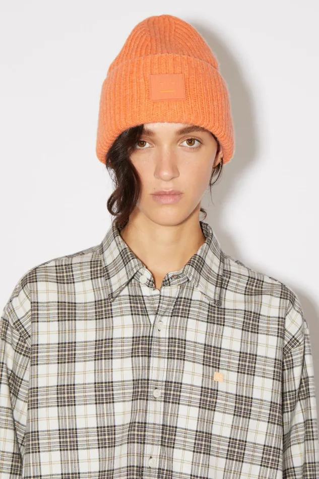 Women Large Face Logo Beanie Mandarin Orange Melange Acne Studios Hats