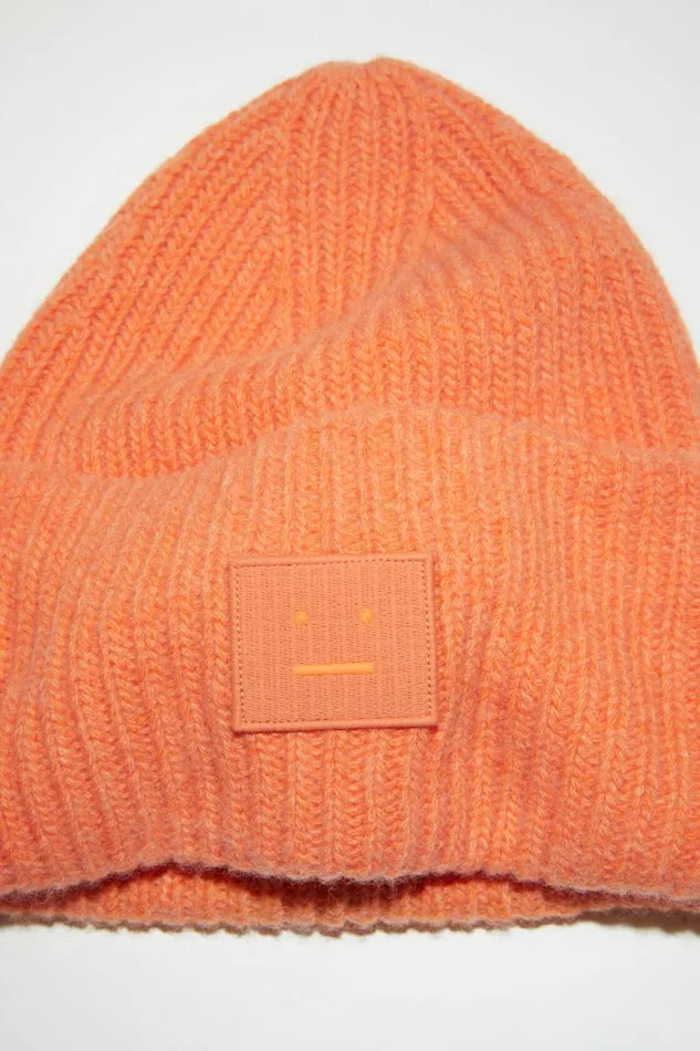 Women Large Face Logo Beanie Mandarin Orange Melange Acne Studios Hats
