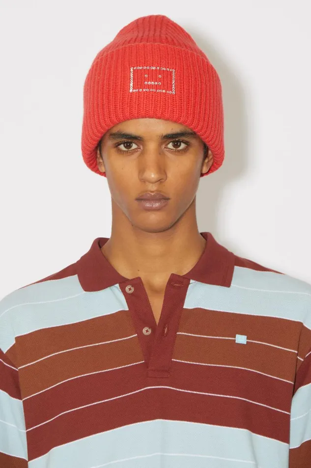 Women Large Face Logo Beanie Sharp Red Acne Studios Hats