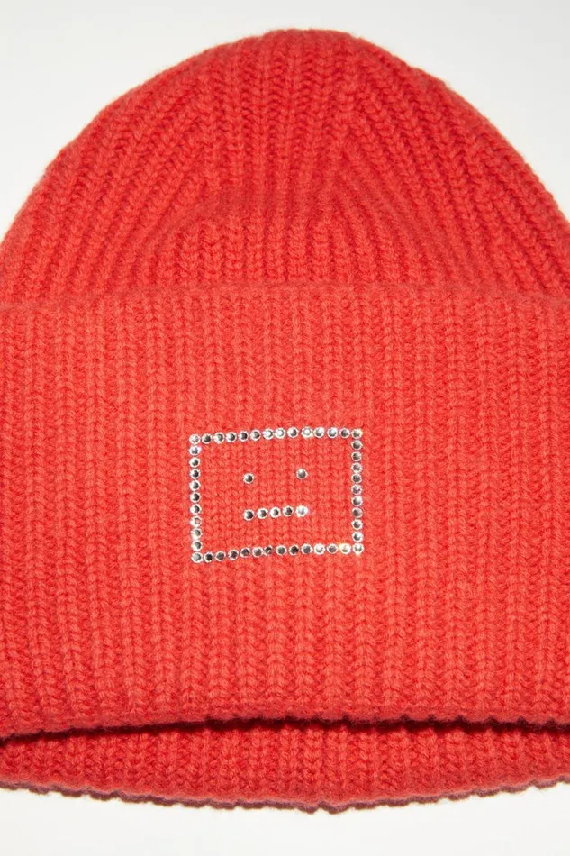 Women Large Face Logo Beanie Sharp Red Acne Studios Hats