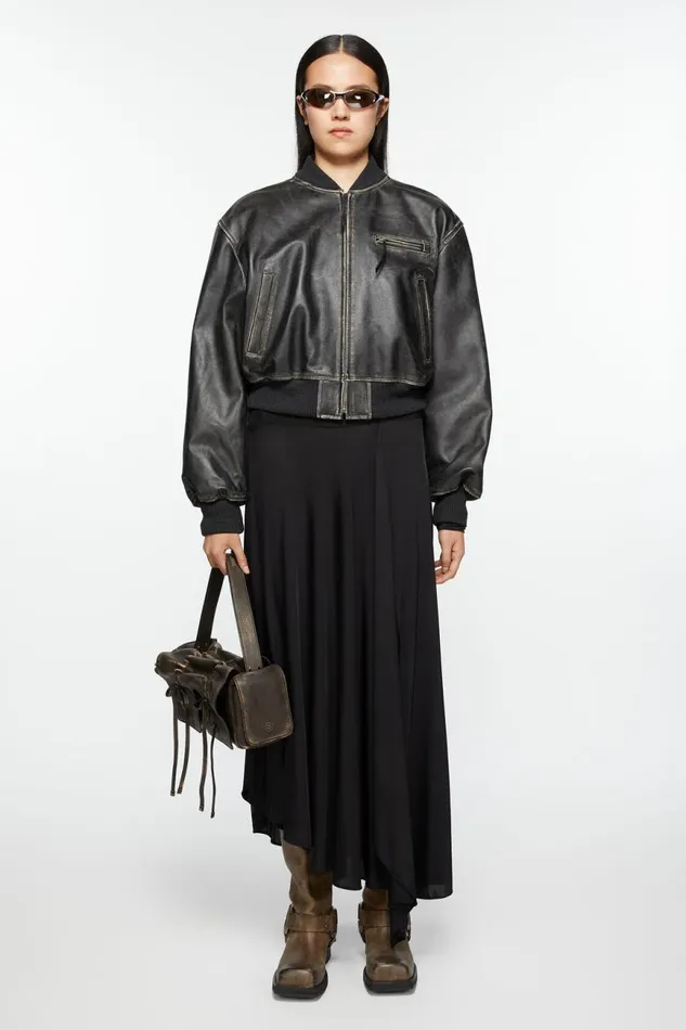 Women Leather Bomber Jacket Black Acne Studios Outerwear