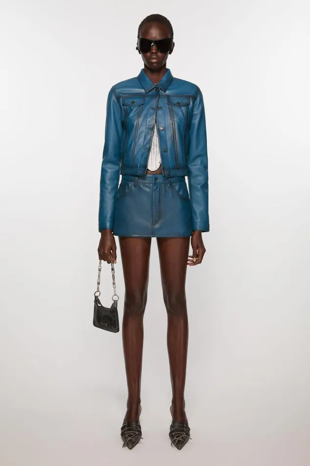 Women Leather Jacket Blue Acne Studios Outerwear