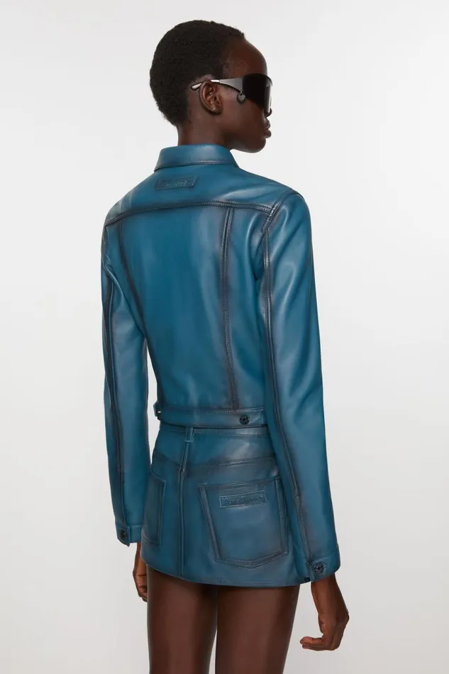 Women Leather Jacket Blue Acne Studios Outerwear