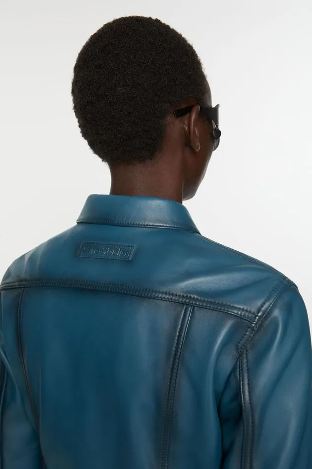 Women Leather Jacket Blue Acne Studios Outerwear