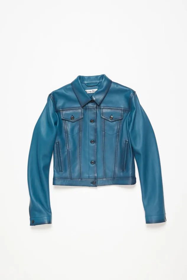 Women Leather Jacket Blue Acne Studios Outerwear
