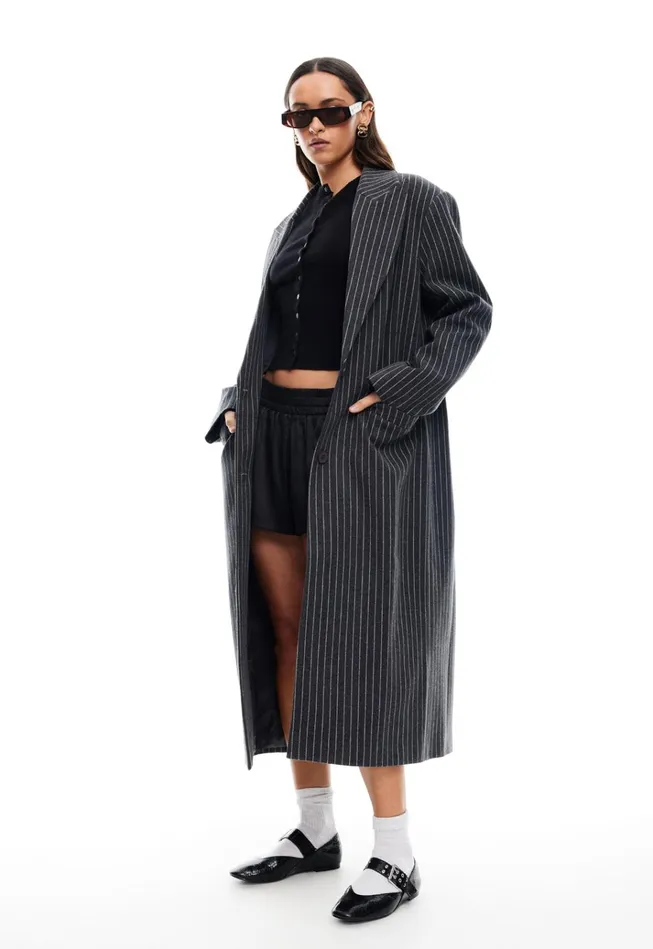 Women Lioness Fashion Outerwear OLSEN COAT Onyx Pinstripe