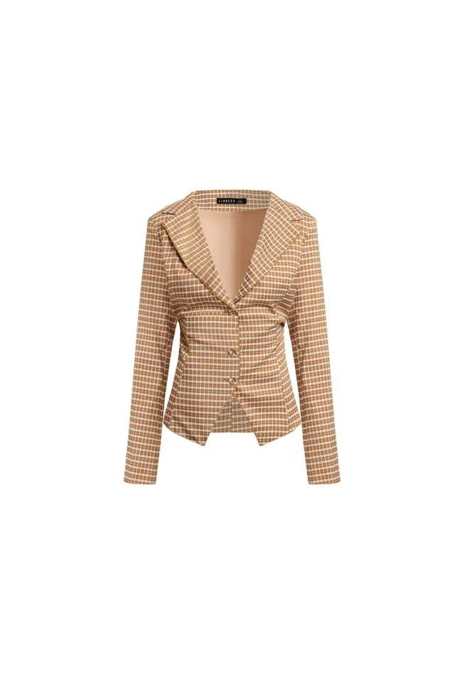 Women Lioness Fashion Sets and Coords BANKS CROP BLAZER Chocolate Check Women Lioness Fashion Sets and Coords BANKS CROP BLAZER Chocolate Check
