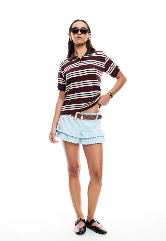 Women Lioness Fashion Shorts DOUBLE RUFFLE MINI SKORT Pale Blue Women Lioness Fashion Shorts DOUBLE RUFFLE MINI SKORT Pale Blue