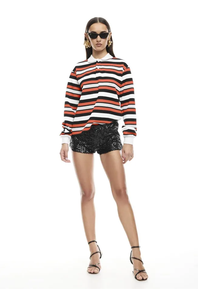Women Lioness Fashion Tops LEISURE LONG SLEEVE POLO Red Multi