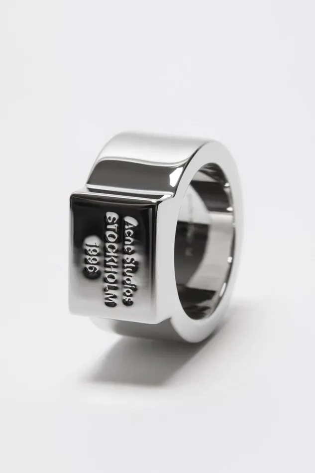Women Logo Engraved Signet Ring Silver Acne Studios Jewellery