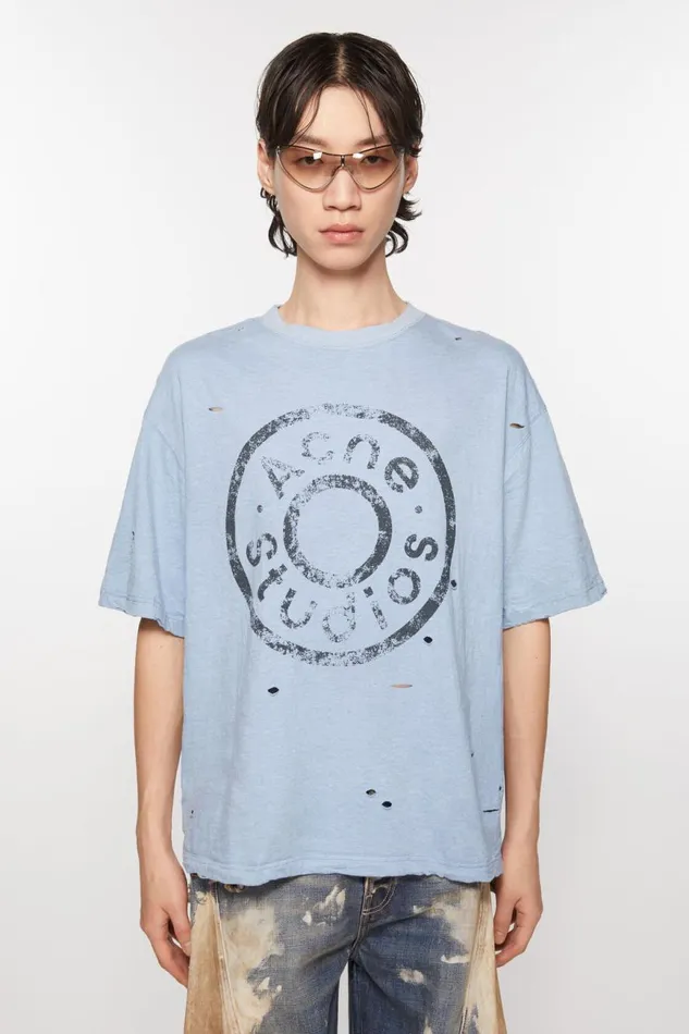 Women Logo Tshirt 8211 Relaxed Fit Blue Melange Acne Studios Tshirts