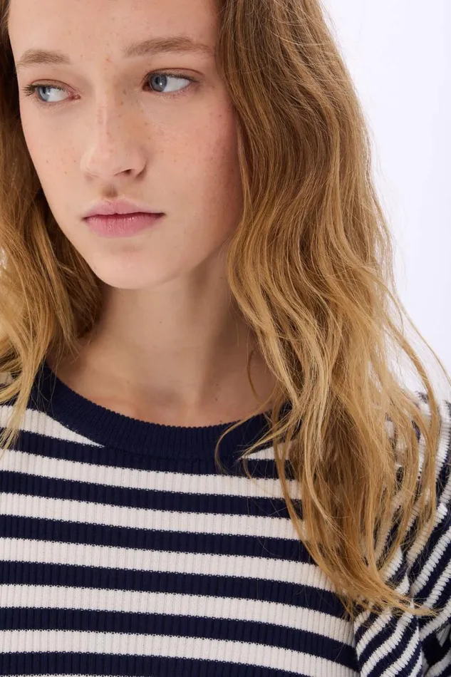 Women Longsleeve Striped Sweater With Ruffles Striped Whiteblue Multi Sonia Rykiel Sweaters