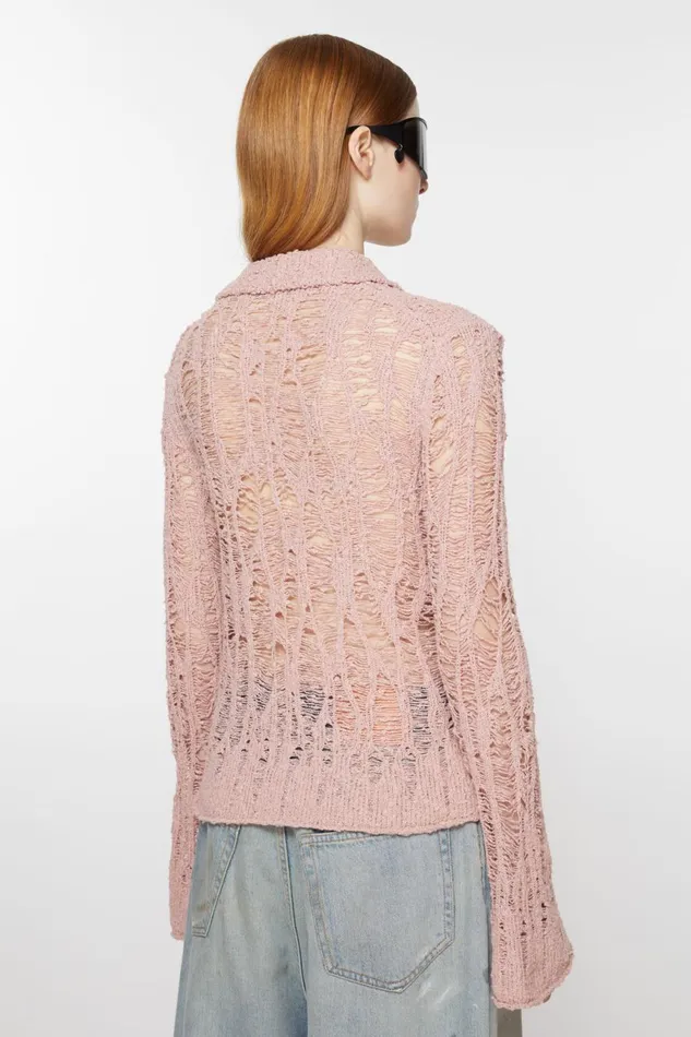 Women Loose Knit Cardigan Pastel Pink Acne Studios Knitwear