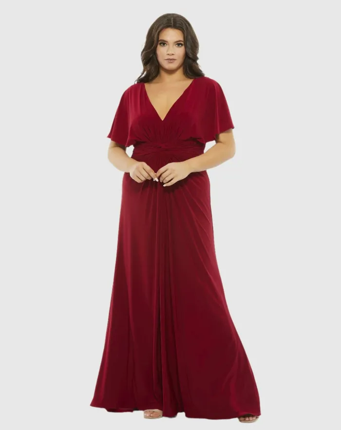Women Mac Duggal Twist Waist Jersey Gown Plus Deep Red Plus Size Dresses