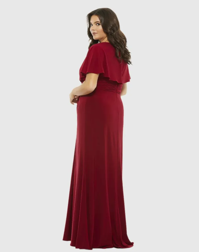 Women Mac Duggal Twist Waist Jersey Gown Plus Deep Red Plus Size Dresses