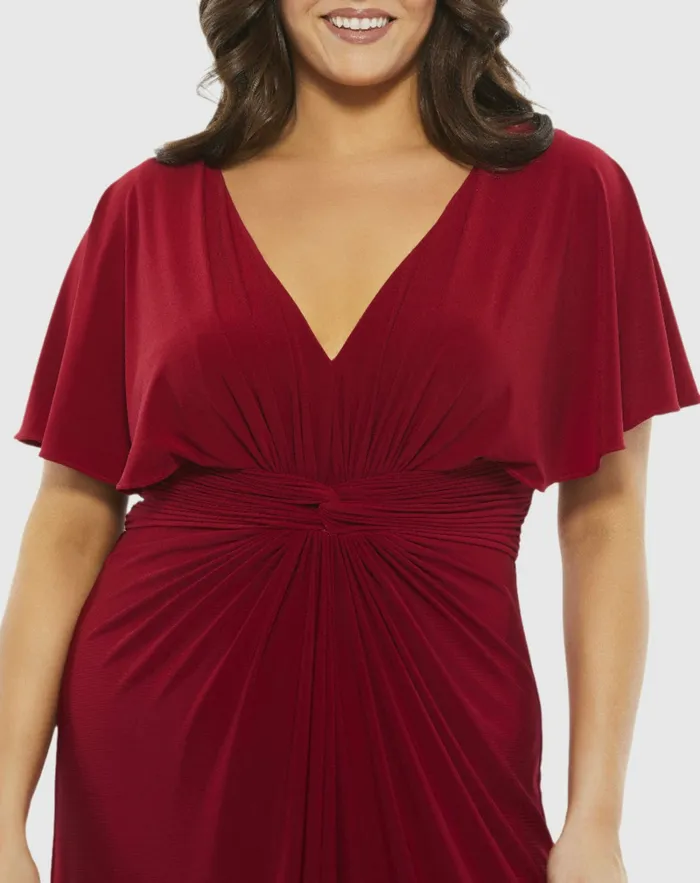 Women Mac Duggal Twist Waist Jersey Gown Plus Deep Red Plus Size Dresses