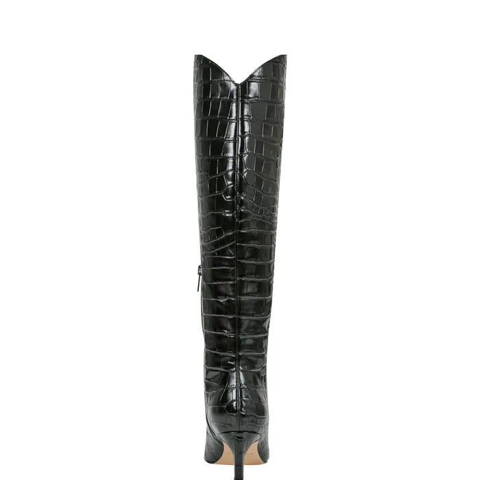 Women Marc Fisher Quinnie Dress Boot Black Croco Leather Boots and Booties