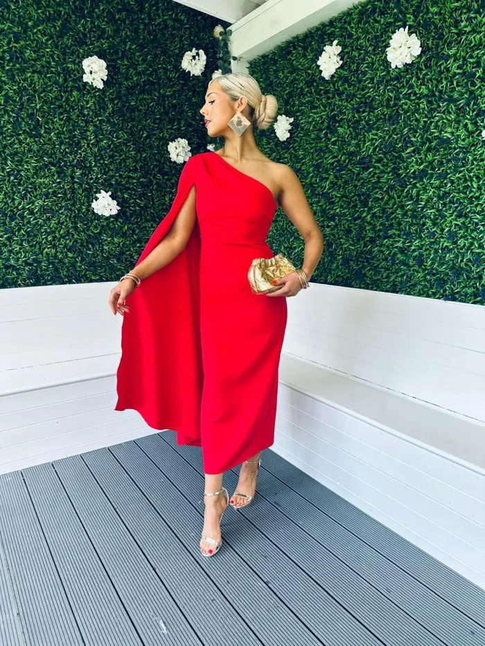Women Maxi Canella Lane Cameron Cape Detail Occasion Dress Red