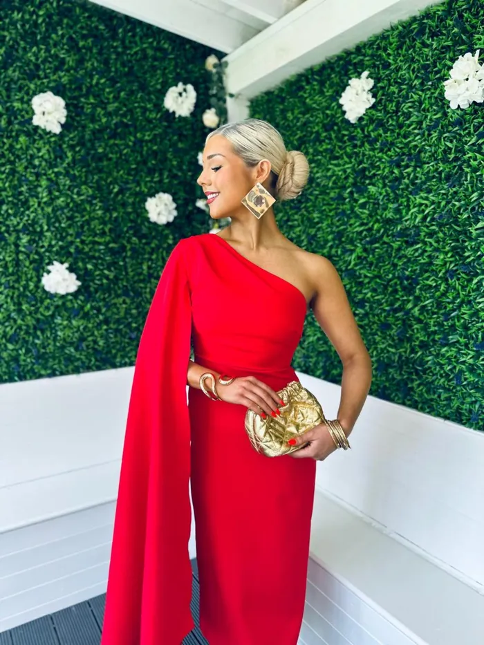 Women Maxi Canella Lane Cameron Cape Detail Occasion Dress Red