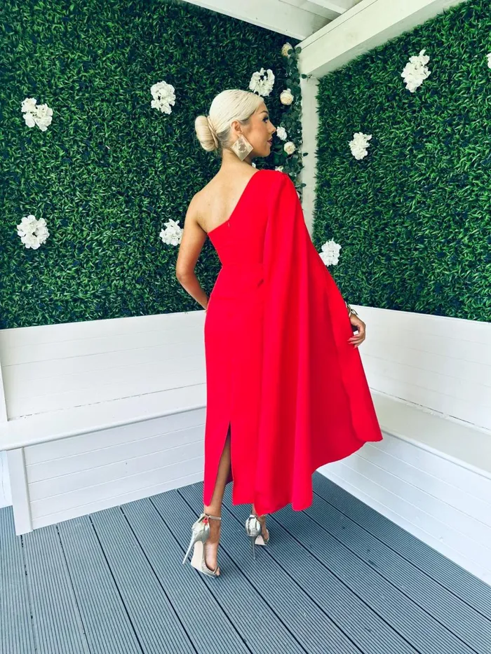 Women Maxi Canella Lane Cameron Cape Detail Occasion Dress Red