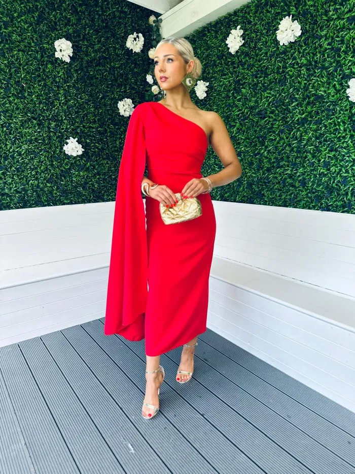 Women Maxi Canella Lane Cameron Cape Detail Occasion Dress Red