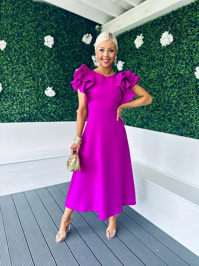 Women Maxi Canella Lane Celia Frill Detail Occasion Dress Orchid
