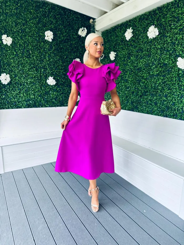 Women Maxi Canella Lane Celia Frill Detail Occasion Dress Orchid