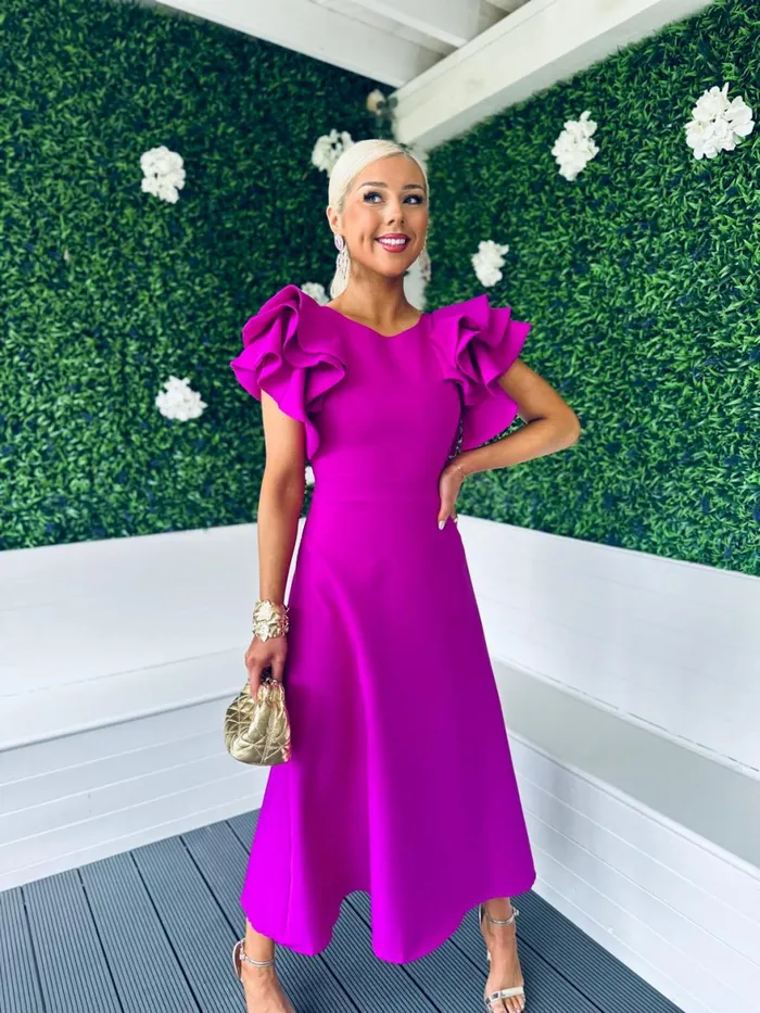 Women Maxi Canella Lane Celia Frill Detail Occasion Dress Orchid