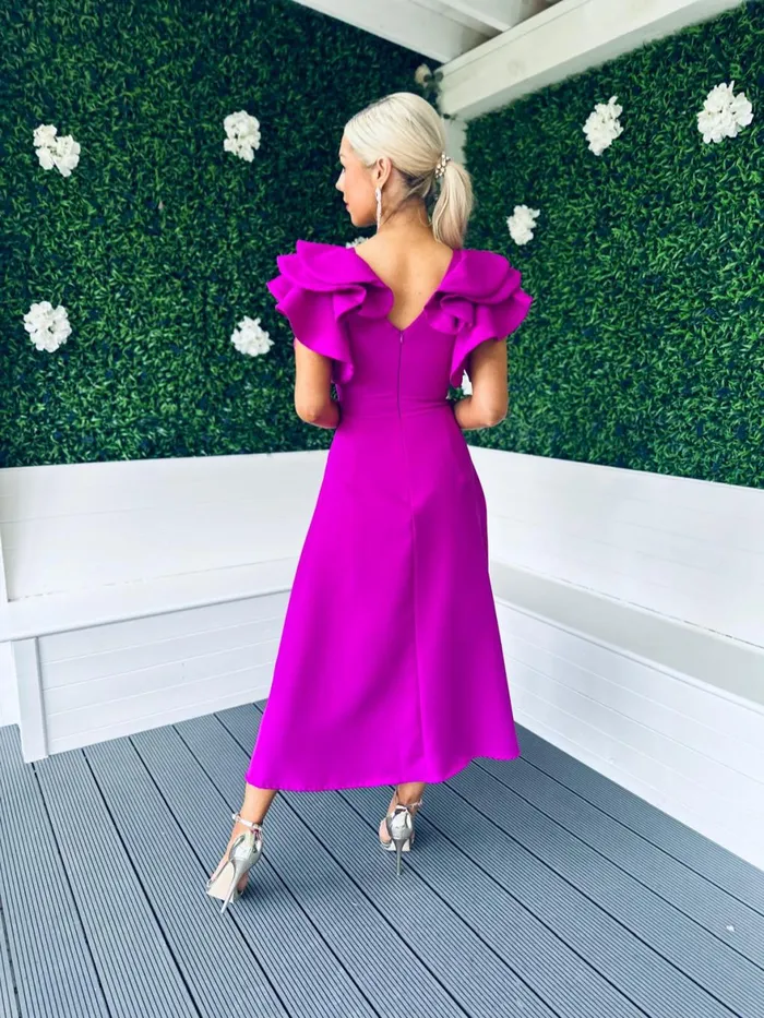 Women Maxi Canella Lane Celia Frill Detail Occasion Dress Orchid