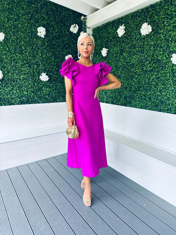 Women Maxi Canella Lane Celia Frill Detail Occasion Dress Orchid